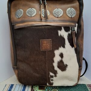 Brown Leather Backpack with Cowhide Accent
